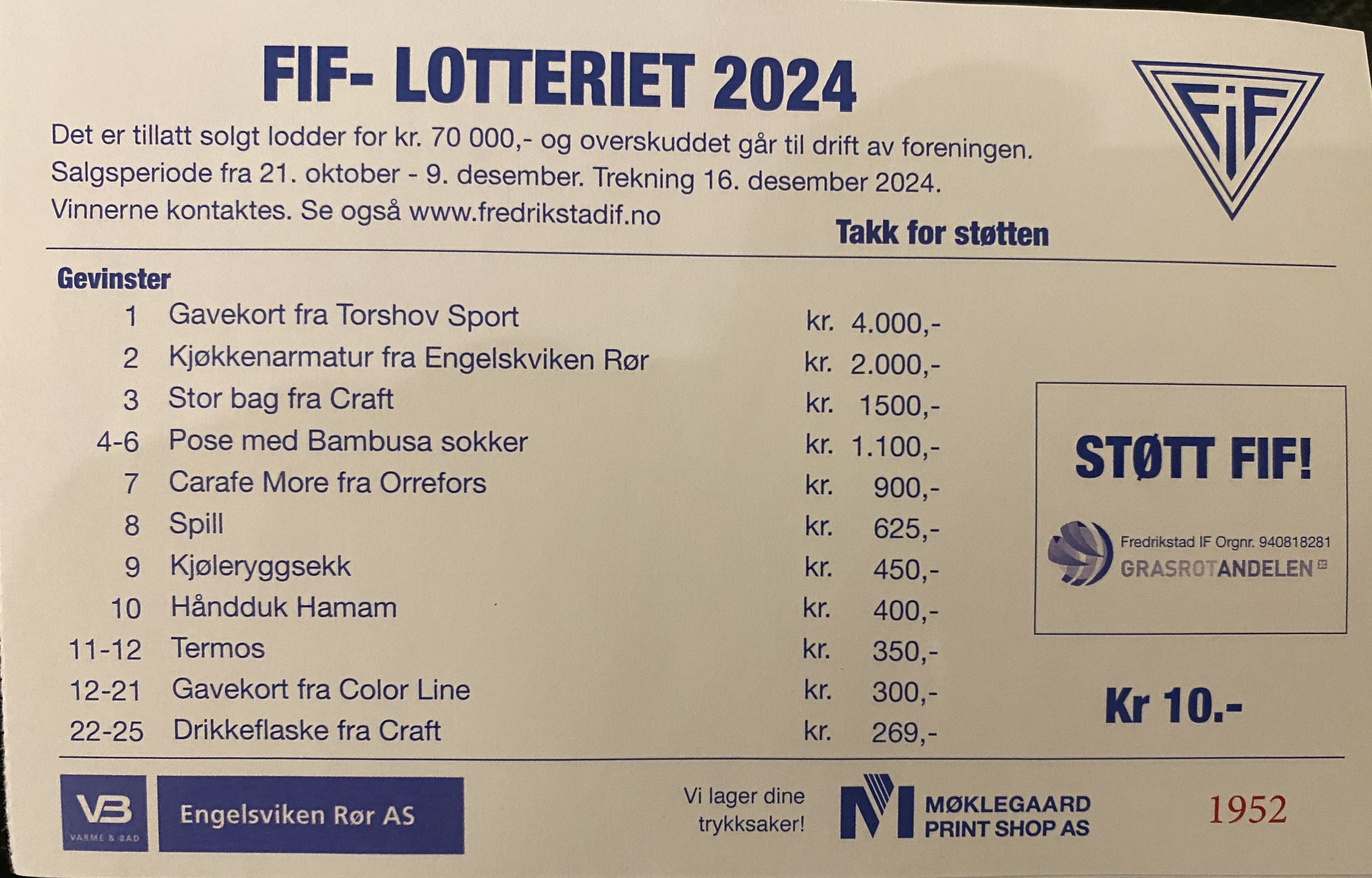 Har du vunnet i årets FIF-lotteri med 25 premier? Sjekk trekningslisten